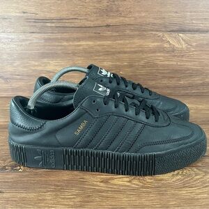 Adidas Sambarose Triple Black Leather Sneakers Women’s Size 10 Shoes